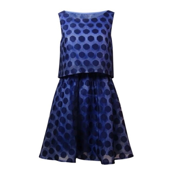 BETSEY JOHNSON Dress A-Line Sleeveless Polka Dot Lace Popover Blue Sizes 6 10 - Picture 7 of 9
